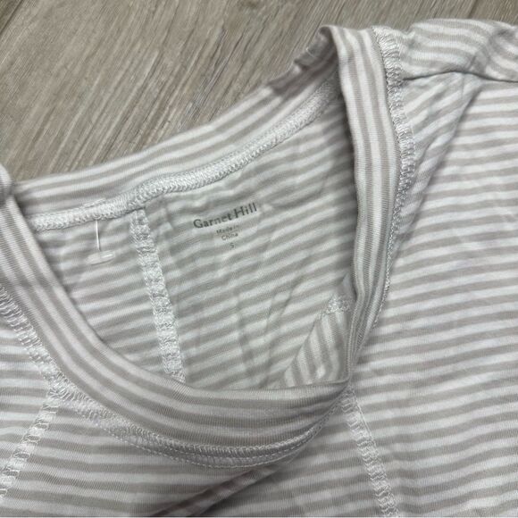 Garnet Hill Seamed Cap-Sleeve‎ Tee White & Grey Striped - Picture 5 of 6
